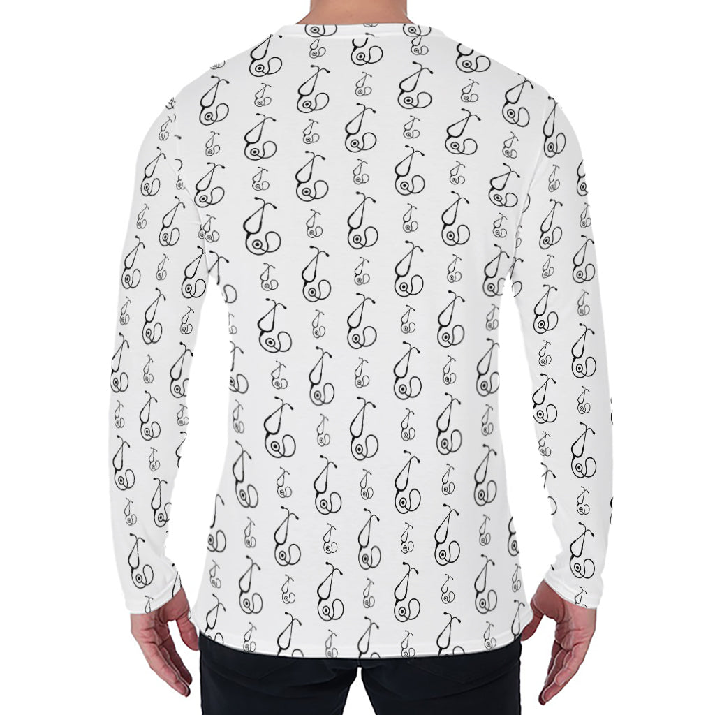White And Black Stethoscope Print Men's Long Sleeve T-Shirt