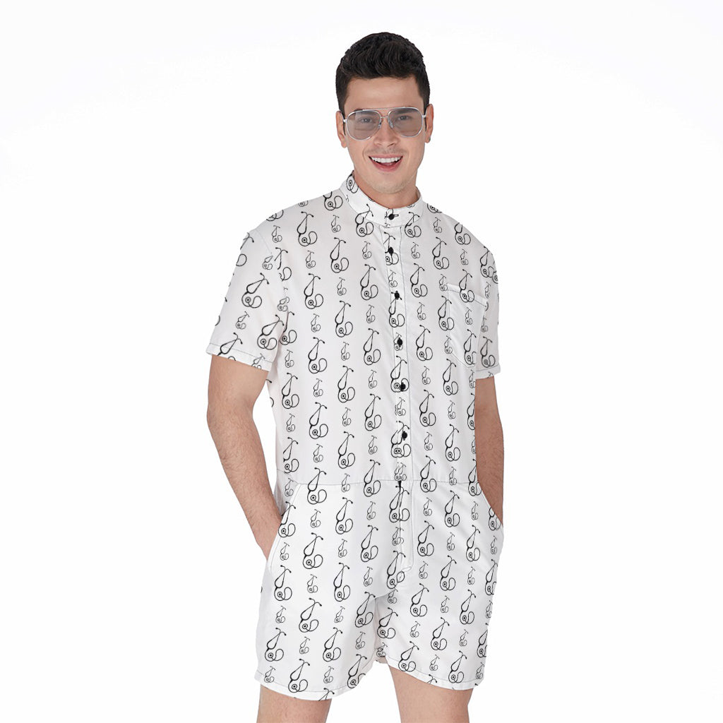 White And Black Stethoscope Print Men's Rompers
