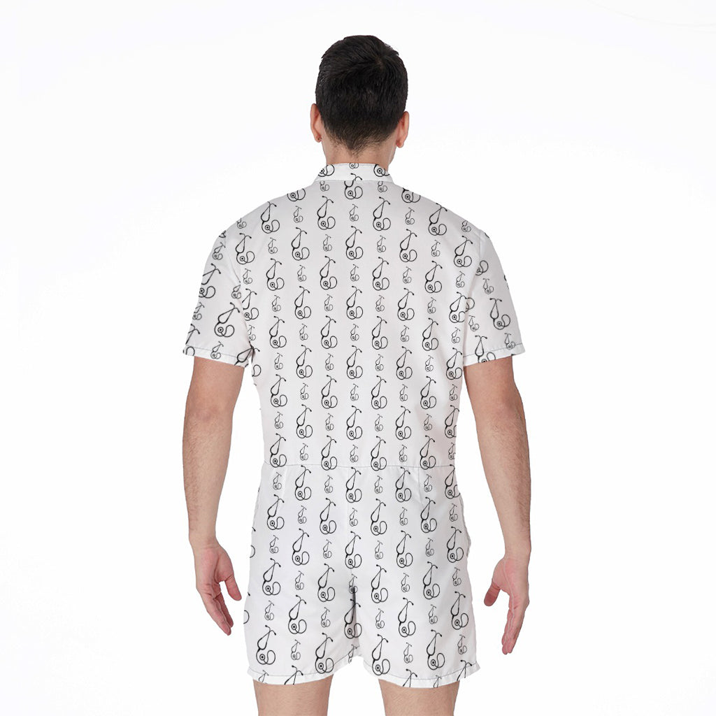 White And Black Stethoscope Print Men's Rompers