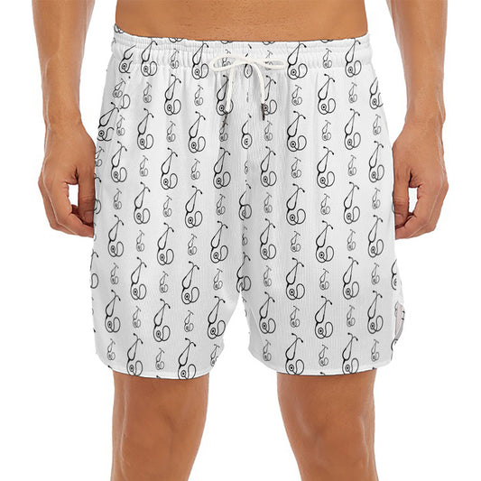 White And Black Stethoscope Print Men's Split Running Shorts
