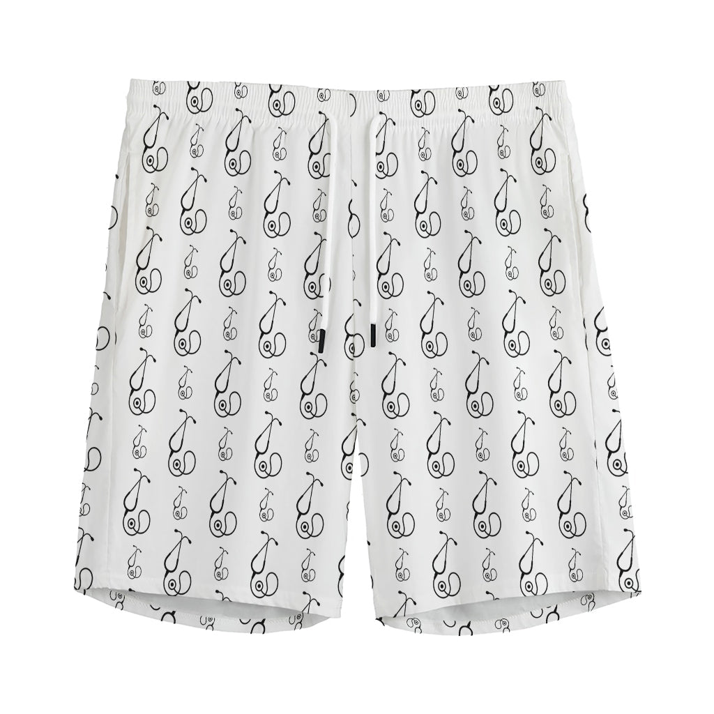 White And Black Stethoscope Print Men's Sports Shorts