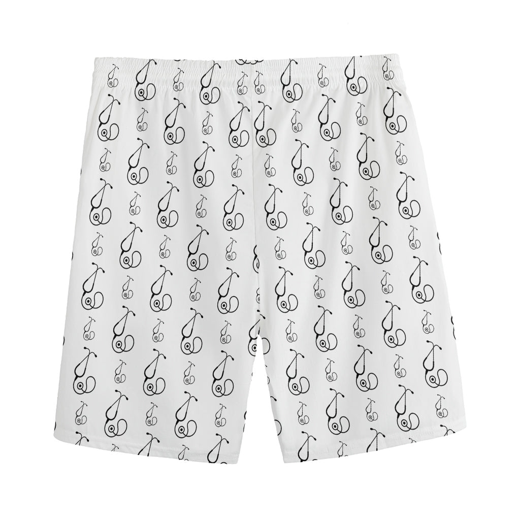 White And Black Stethoscope Print Men's Sports Shorts