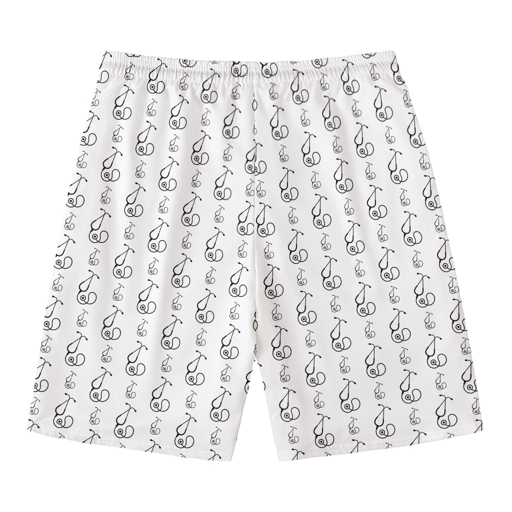 White And Black Stethoscope Print Men's Swim Trunks