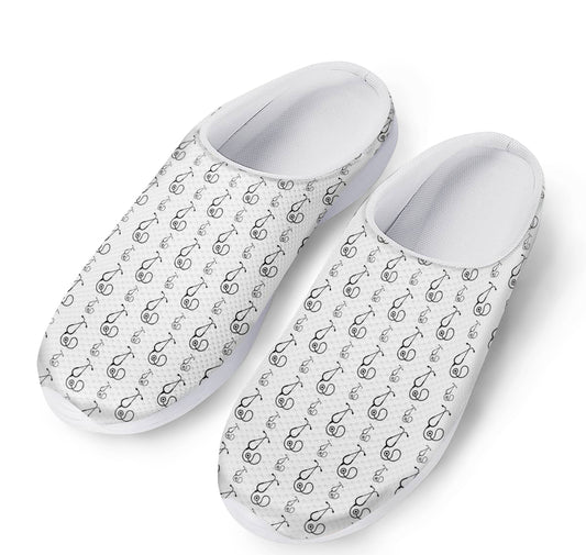 White And Black Stethoscope Print Mesh Casual Shoes