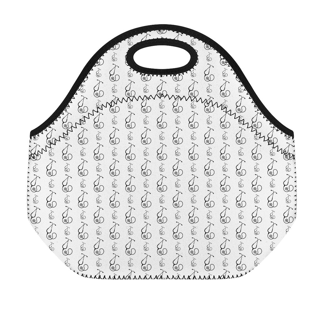 White And Black Stethoscope Print Neoprene Lunch Bag
