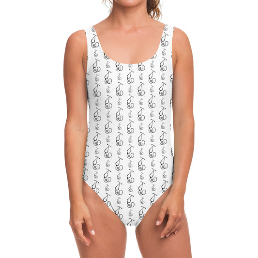 White And Black Stethoscope Print One Piece Swimsuit