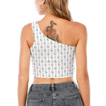 White And Black Stethoscope Print One Shoulder Crop Top