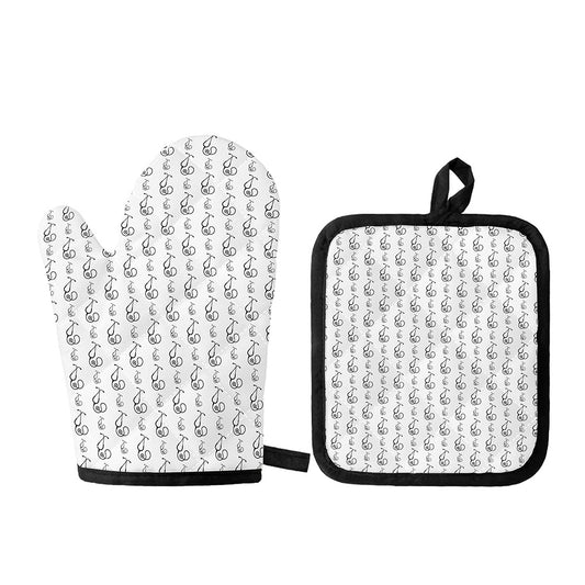 White And Black Stethoscope Print Oven Mitt And Pot Holder Set