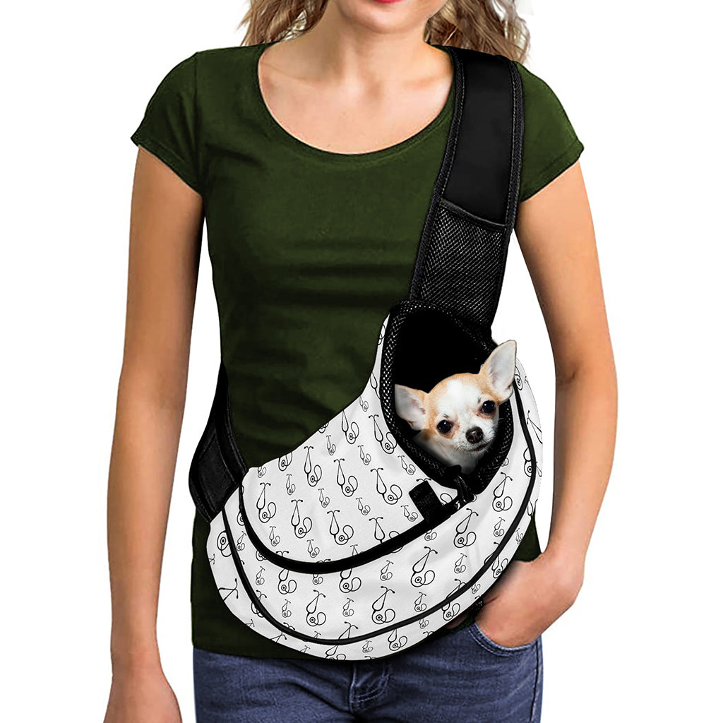 White And Black Stethoscope Print Pet Sling Carrier