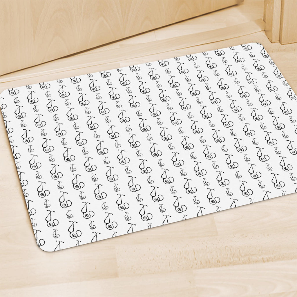 White And Black Stethoscope Print Polyester Doormat