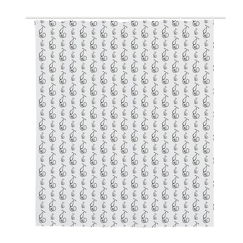 White And Black Stethoscope Print Polyester Shower Curtain