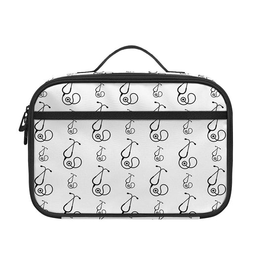 White And Black Stethoscope Print Portable Lunch Bag
