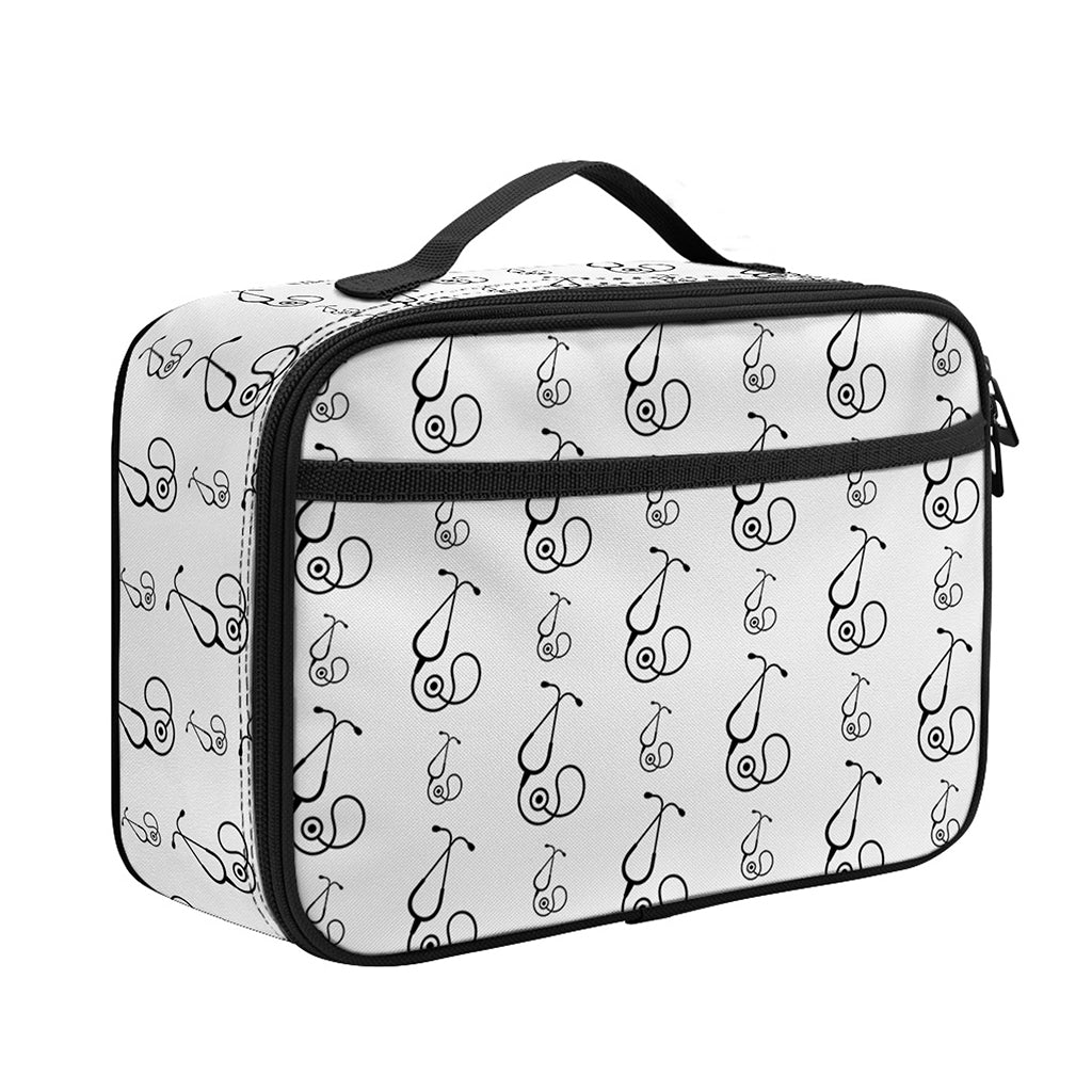 White And Black Stethoscope Print Portable Lunch Bag