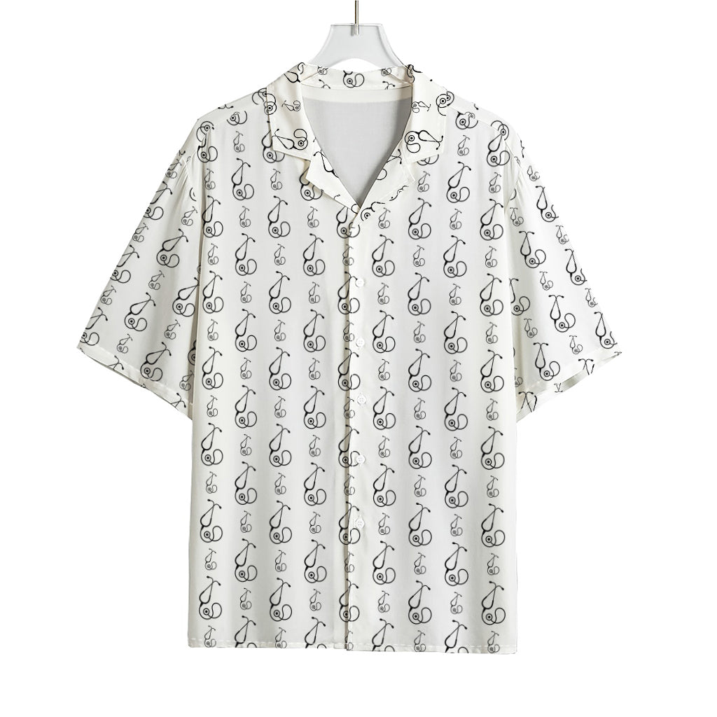 White And Black Stethoscope Print Rayon Hawaiian Shirt