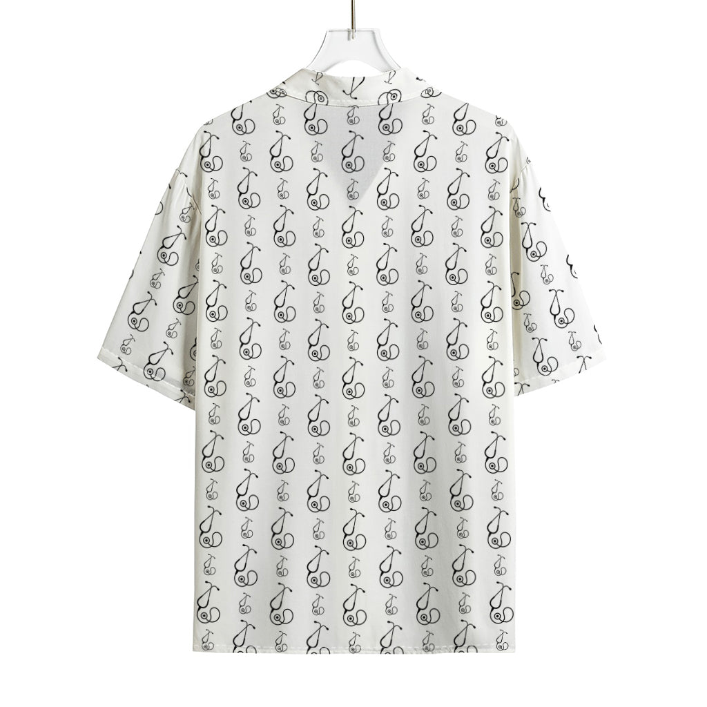 White And Black Stethoscope Print Rayon Hawaiian Shirt