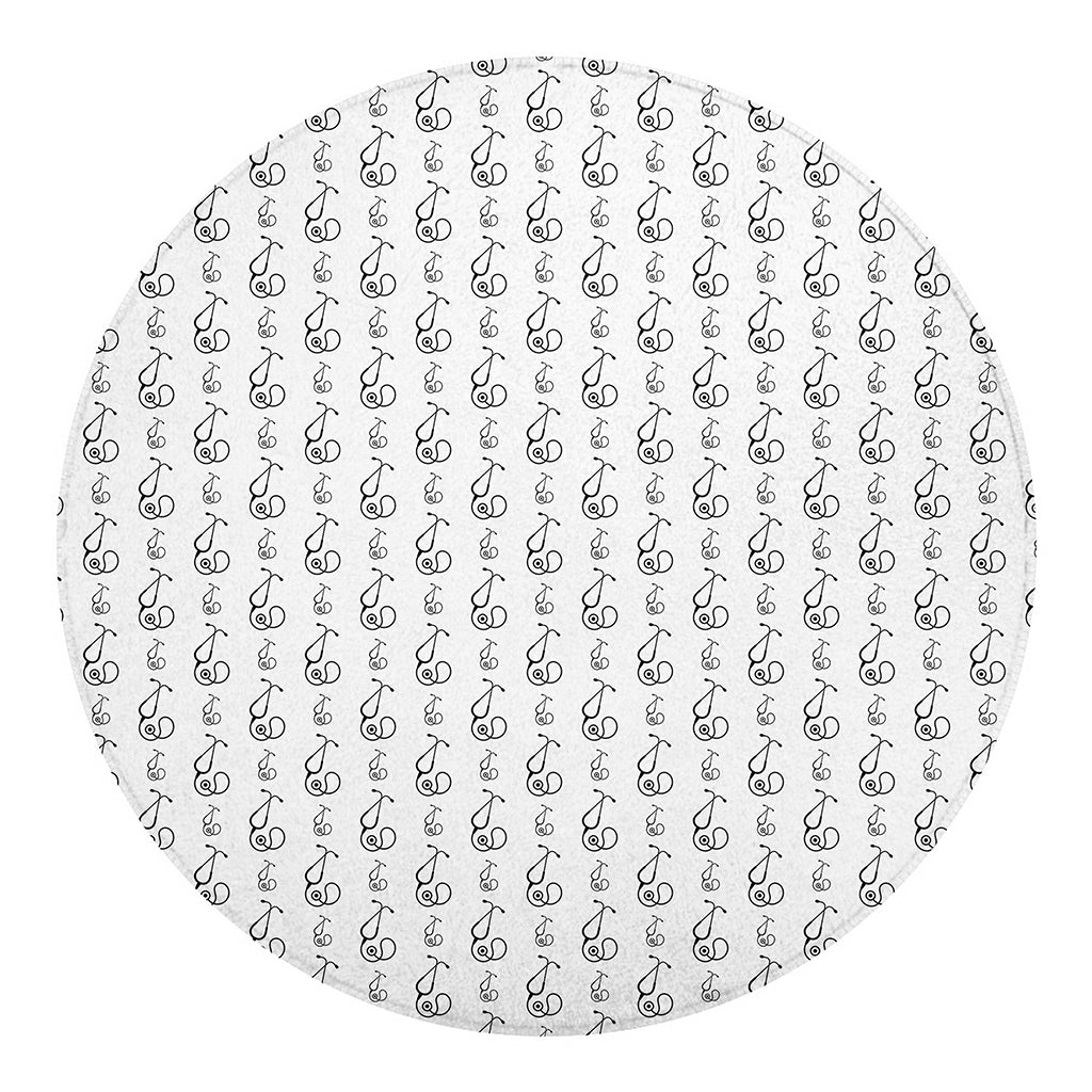 White And Black Stethoscope Print Round Blanket