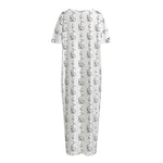 White And Black Stethoscope Print Short Sleeve Long Nightdress