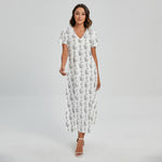 White And Black Stethoscope Print Short Sleeve Maxi Dress