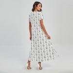 White And Black Stethoscope Print Short Sleeve Maxi Dress