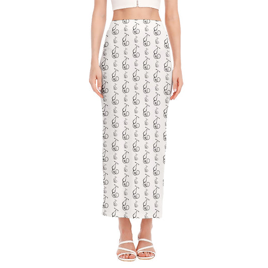 White And Black Stethoscope Print Side Slit Maxi Skirt