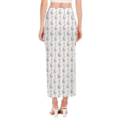 White And Black Stethoscope Print Side Slit Maxi Skirt