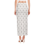 White And Black Stethoscope Print Side Slit Maxi Skirt