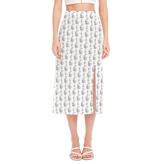 White And Black Stethoscope Print Side Slit Midi Skirt