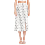 White And Black Stethoscope Print Side Slit Midi Skirt