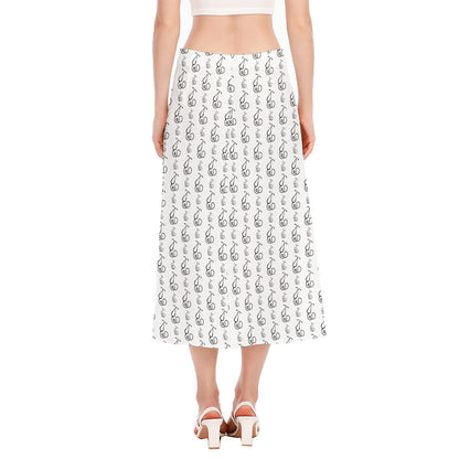 White And Black Stethoscope Print Side Slit Midi Skirt