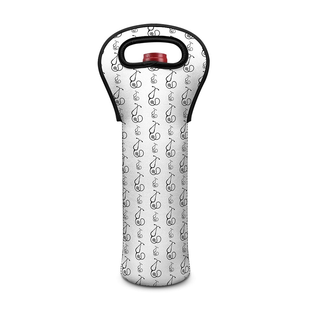 White And Black Stethoscope Print Single Neoprene Wine Tote