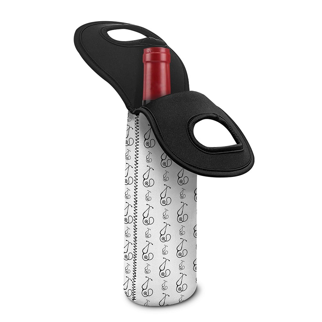 White And Black Stethoscope Print Single Neoprene Wine Tote