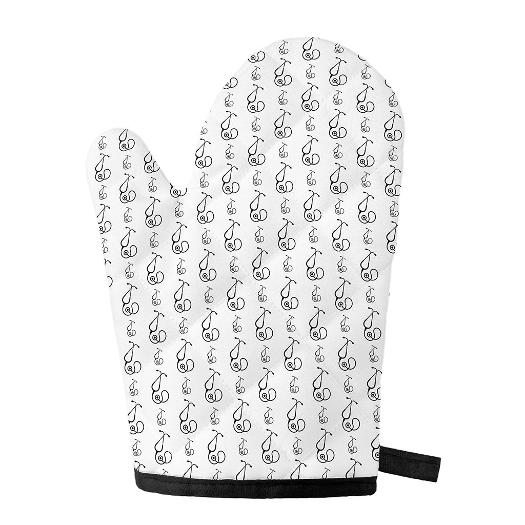 White And Black Stethoscope Print Single Oven Mitt