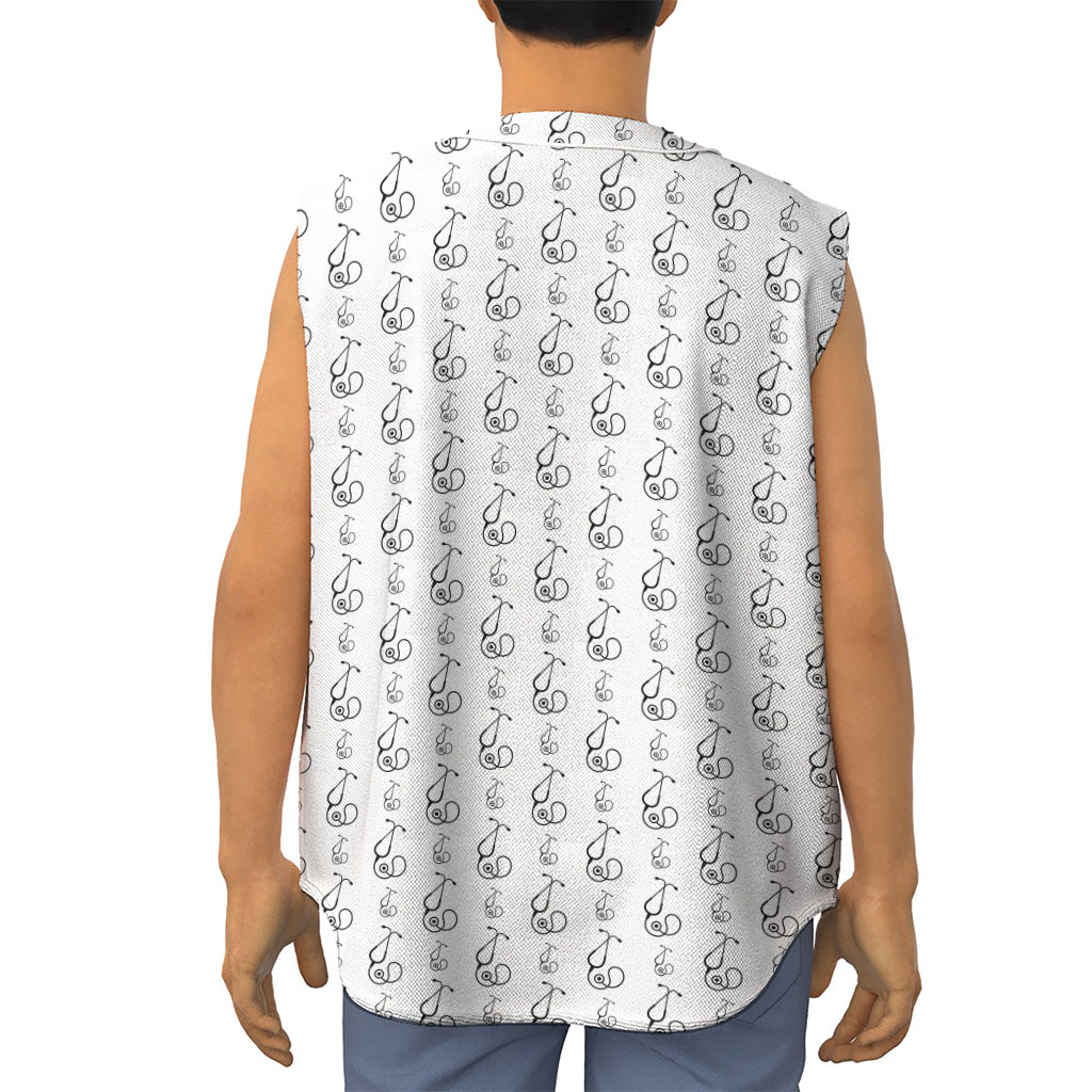 White And Black Stethoscope Print Sleeveless Baseball Jersey