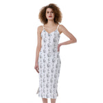 White And Black Stethoscope Print Slim Fit Midi Cami Dress