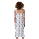 White And Black Stethoscope Print Slim Fit Midi Cami Dress