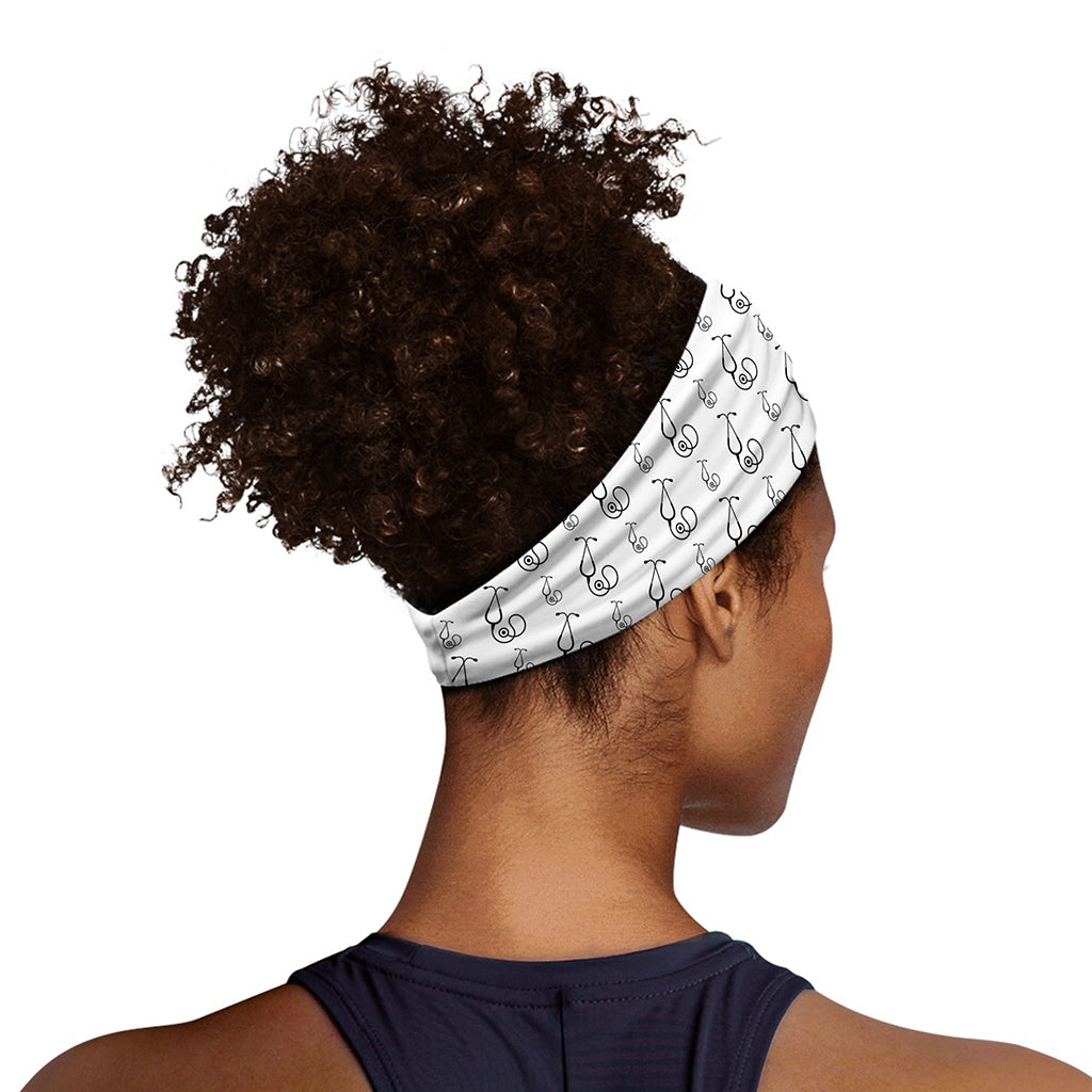 White And Black Stethoscope Print Sports Headband