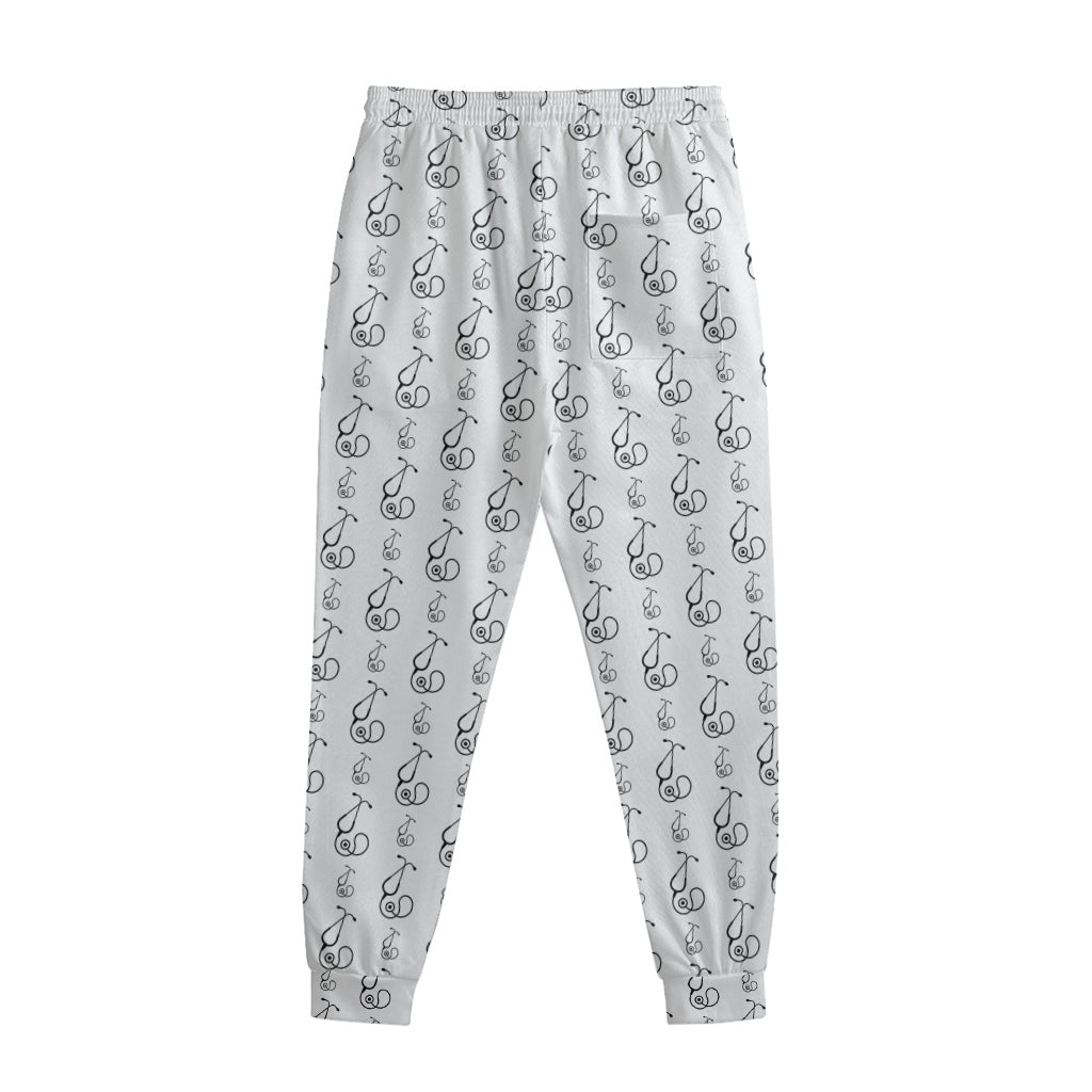 White And Black Stethoscope Print Sweatpants