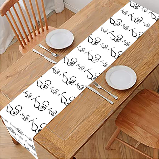 White And Black Stethoscope Print Table Runner