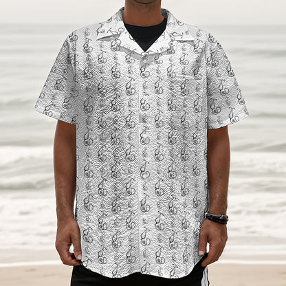 White And Black Stethoscope Print Textured Short Sleeve Shirt
