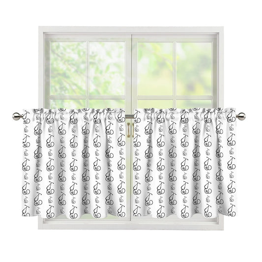White And Black Stethoscope Print Tier Curtains