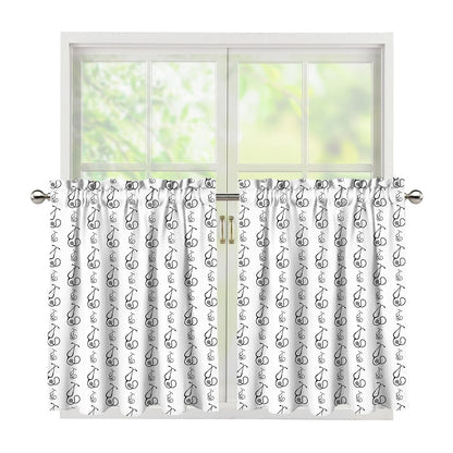 White And Black Stethoscope Print Tier Curtains