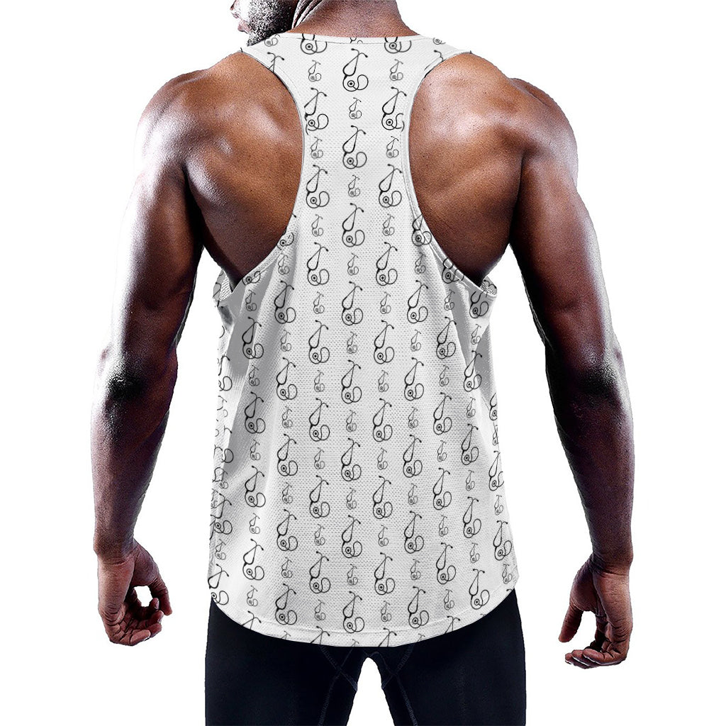 White And Black Stethoscope Print Training Tank Top