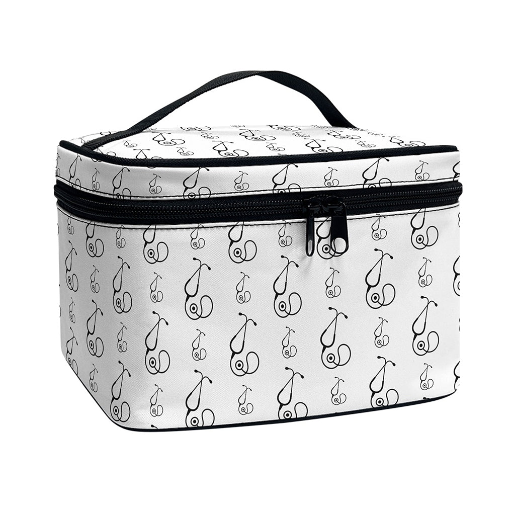 White And Black Stethoscope Print Travel Makeup Bag