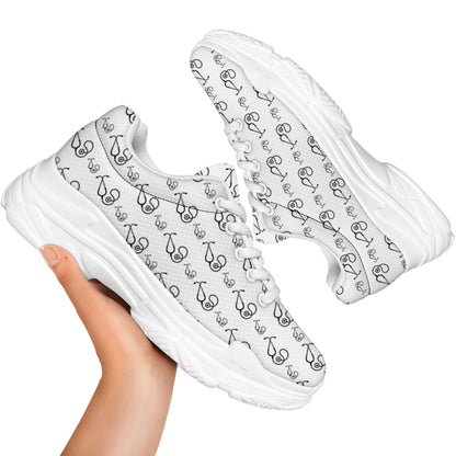 White And Black Stethoscope Print White Chunky Shoes