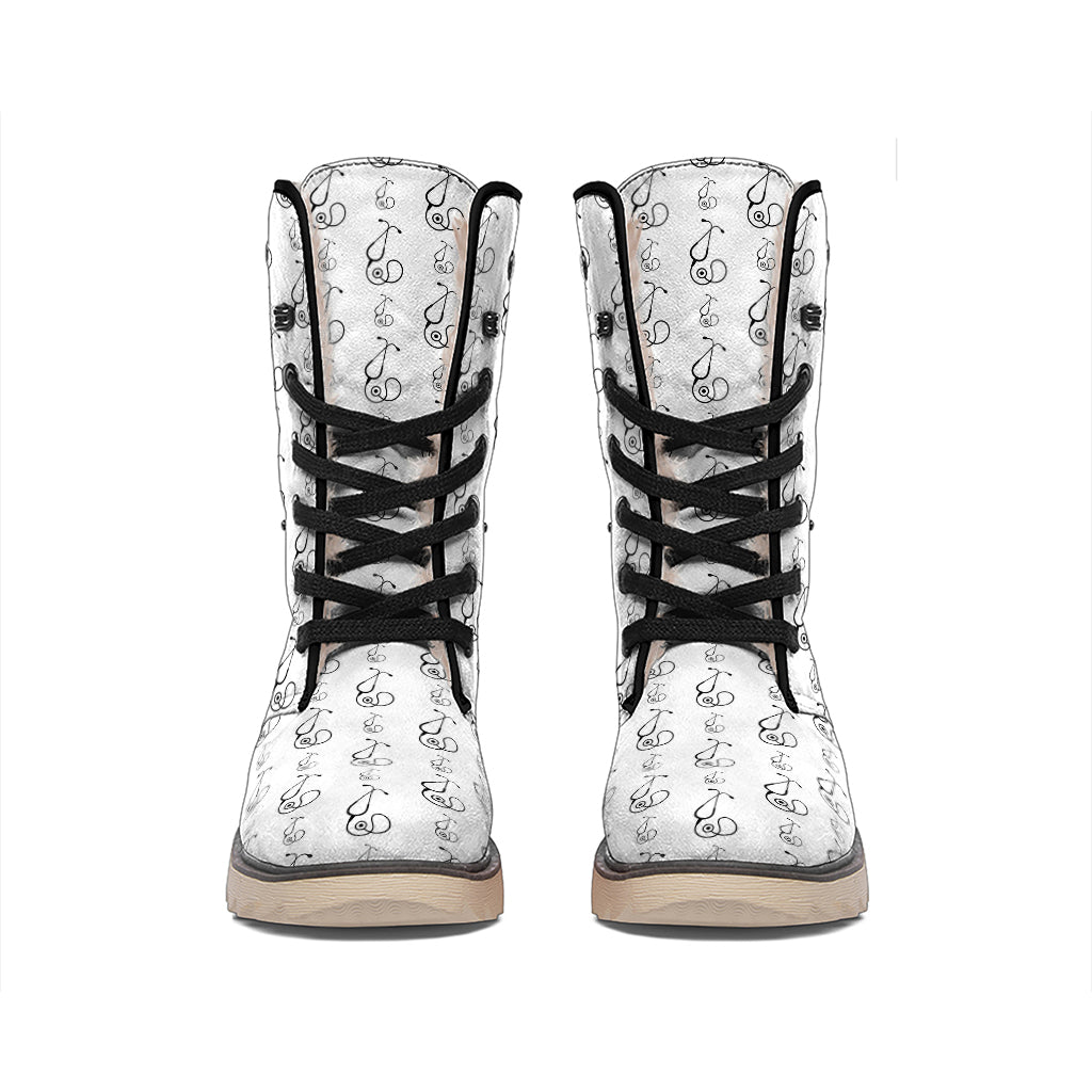 White And Black Stethoscope Print Winter Boots