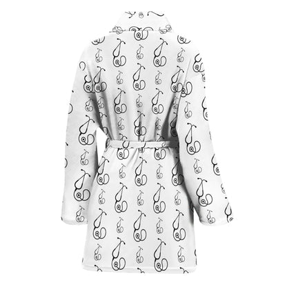 White And Black Stethoscope Print Women's Bathrobe