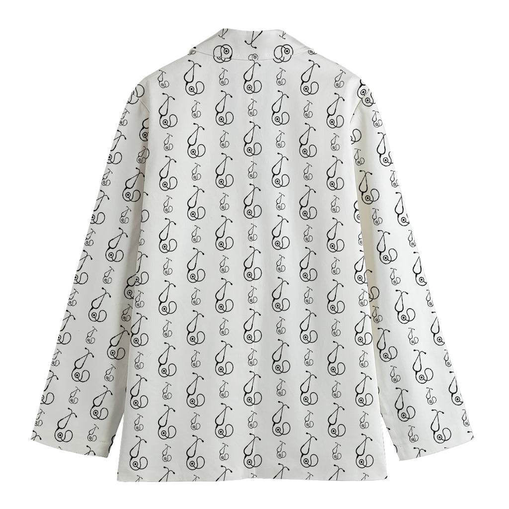 White And Black Stethoscope Print Women's Blazer