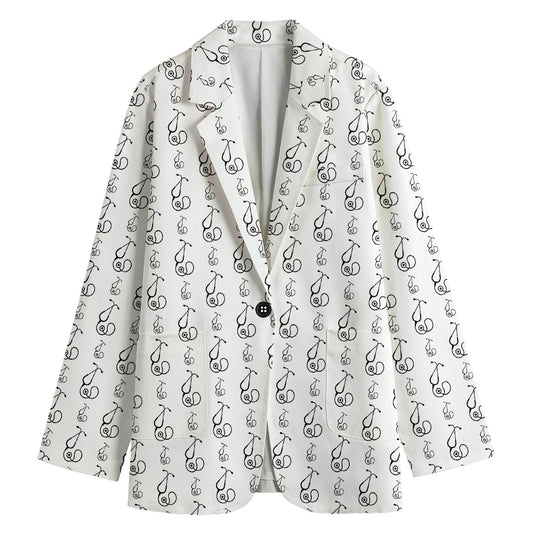 White And Black Stethoscope Print Women's Cotton Blazer