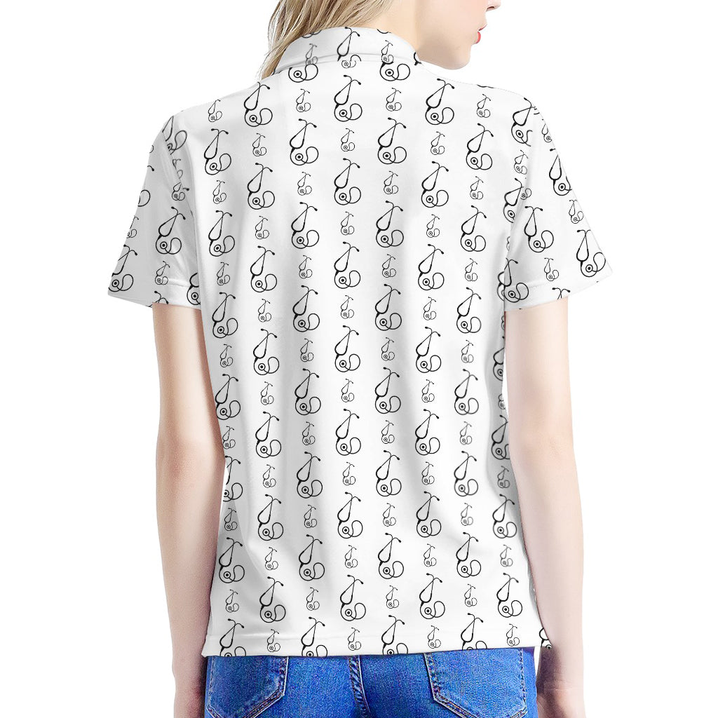 White And Black Stethoscope Print Women's Polo Shirt