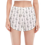 White And Black Stethoscope Print Women's Split Running Shorts